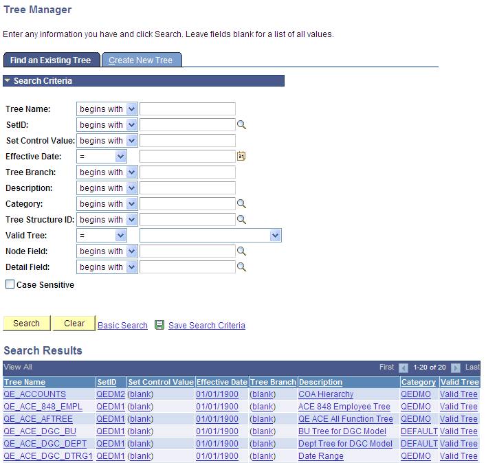 Tree Manager search page