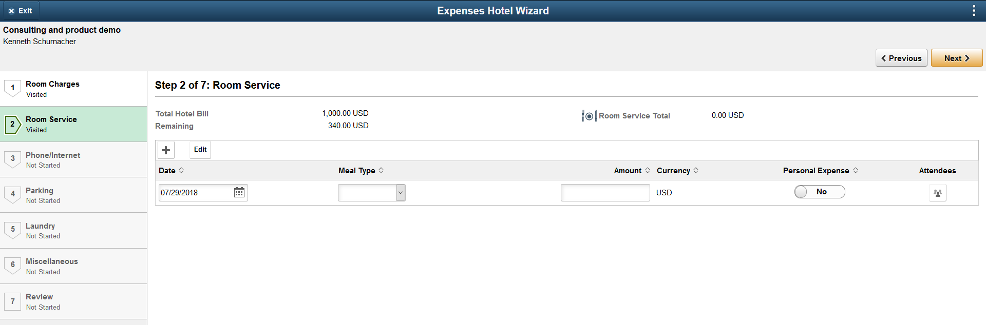 Expenses Hotel Wizard activity guide