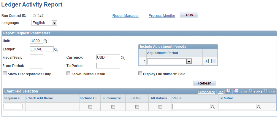 Example GL Activity page