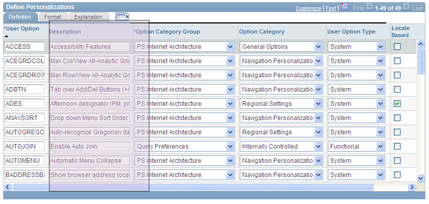 Resizing the Description column