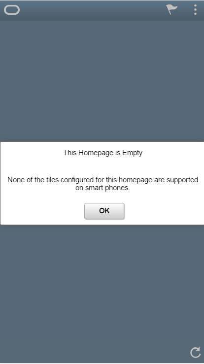 Fluid homepage empty for small form factor, displaying error