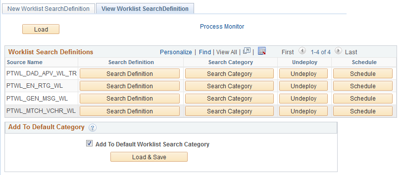 View Worklist Search Definition page
