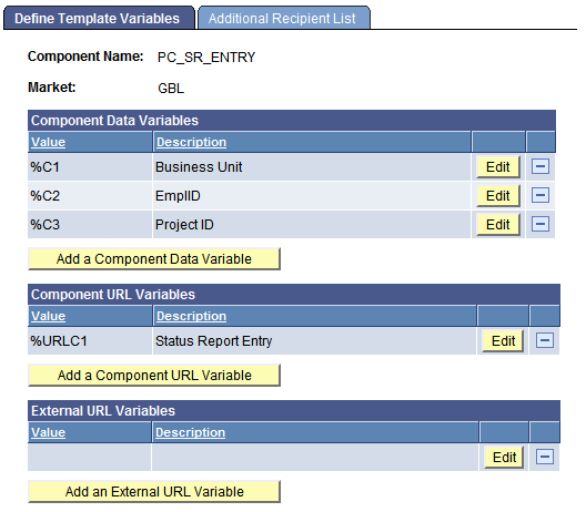 Define Template Variables page