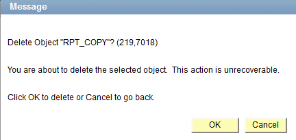 Report definition delete confirmation