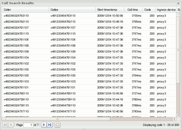 Search for calls result
