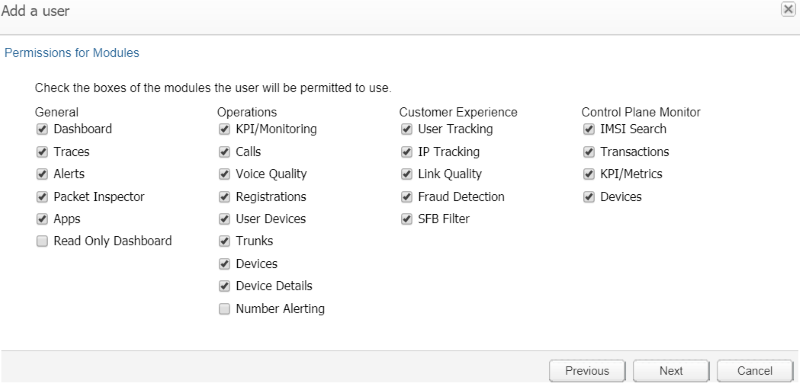 Setting Permissions for Modules for a New User Setting Permissions for Modules for a New User