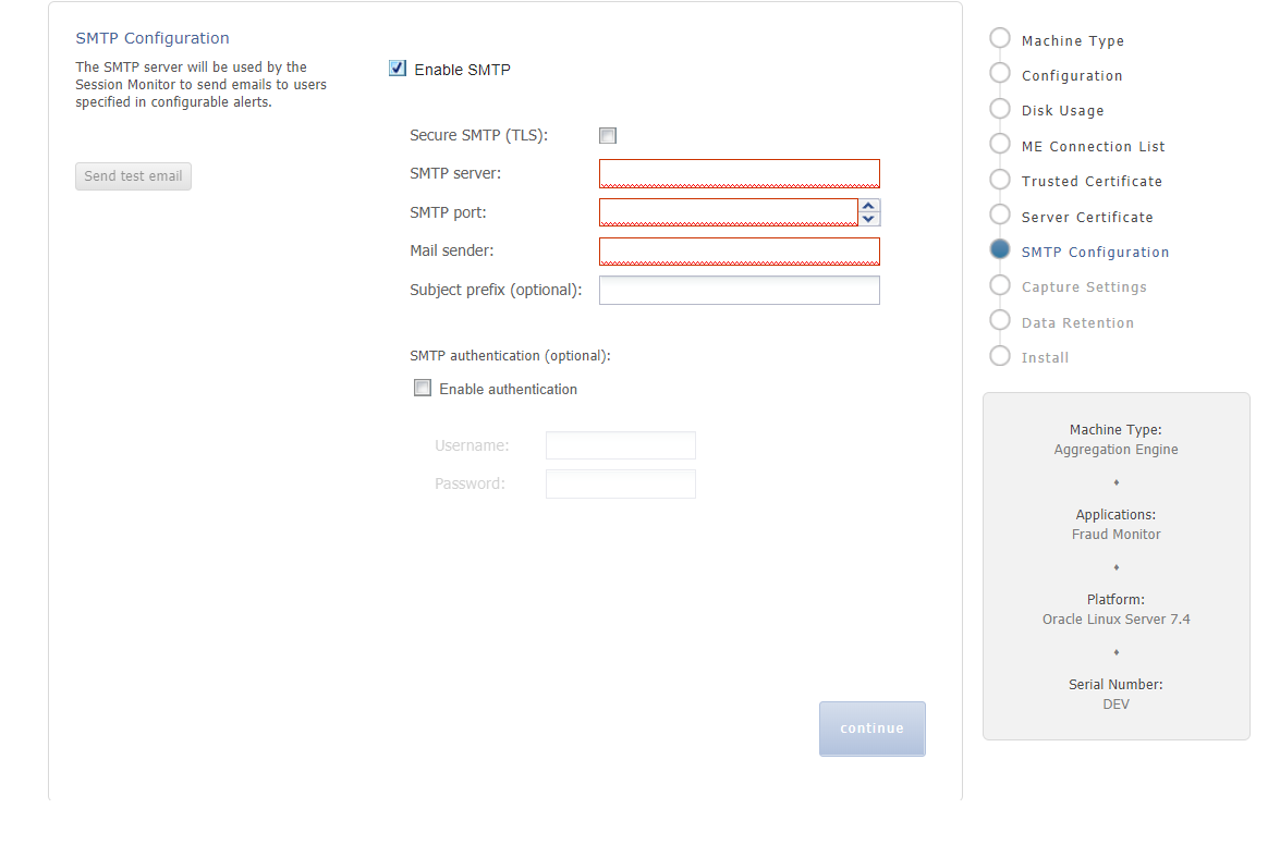 This figure shows the SMTP configuration for setting e-mail preferences.