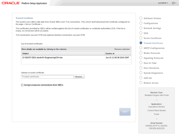 The figure is a screen capture of the Trusted Certificate page.