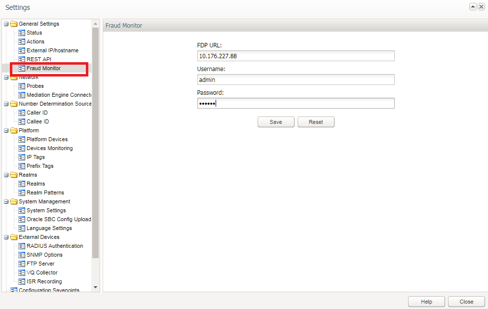 This figure shows the configuration screen for Fraud Monitor under settings page.