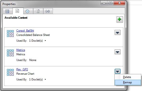 削除と再マップのオプションを含むアクション・ドロップ・ダウン・メニュー