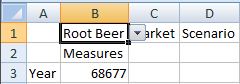 ProductディメンションのPOVがRoot Beerに変更されました。 更新をクリックすると、データが更新され、ルート・ビールの売上が表示されます。 ProductディメンションのPOVがRoot Beerに変更されました。 更新をクリックすると、データが更新され、ルート・ビールの売上が表示されます。
