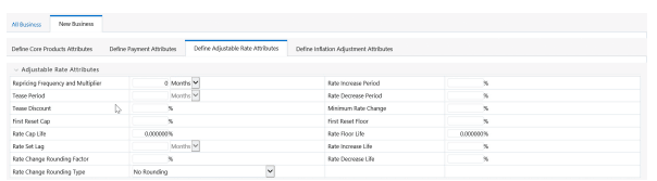 Define Adjustable Rate Attributes Tab to define the Product Characteristic Rule