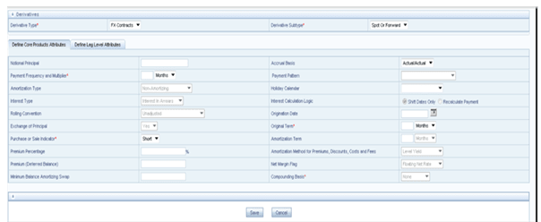 Description of the Core Products Attributes tab for defining an Off-Balance Sheet
