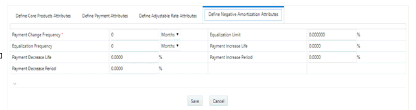 Description of the Negative Amortization Attributes tab for defining an On-Balance