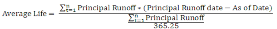 Title: Description of the Average Life formula follows - Description: The illustration shows the formula to calculate the Average Life.