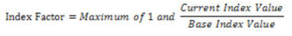 Title: Description of the Index Factor formula follows - Description: The illustration shows the formula to calculate the Index Factor where the Capital Protection Category is 1.