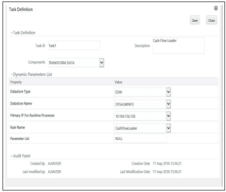 Task Definition window Task Definition window