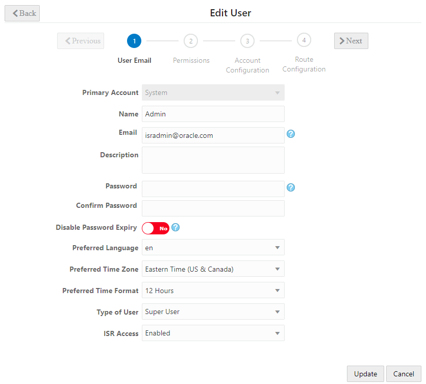 This screenshot shows the Edit User page.