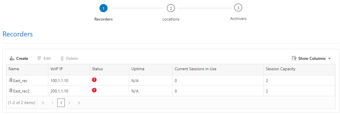This screenshot shows the Sites' Recorders page. This screenshot shows the Sites' Recorders page.