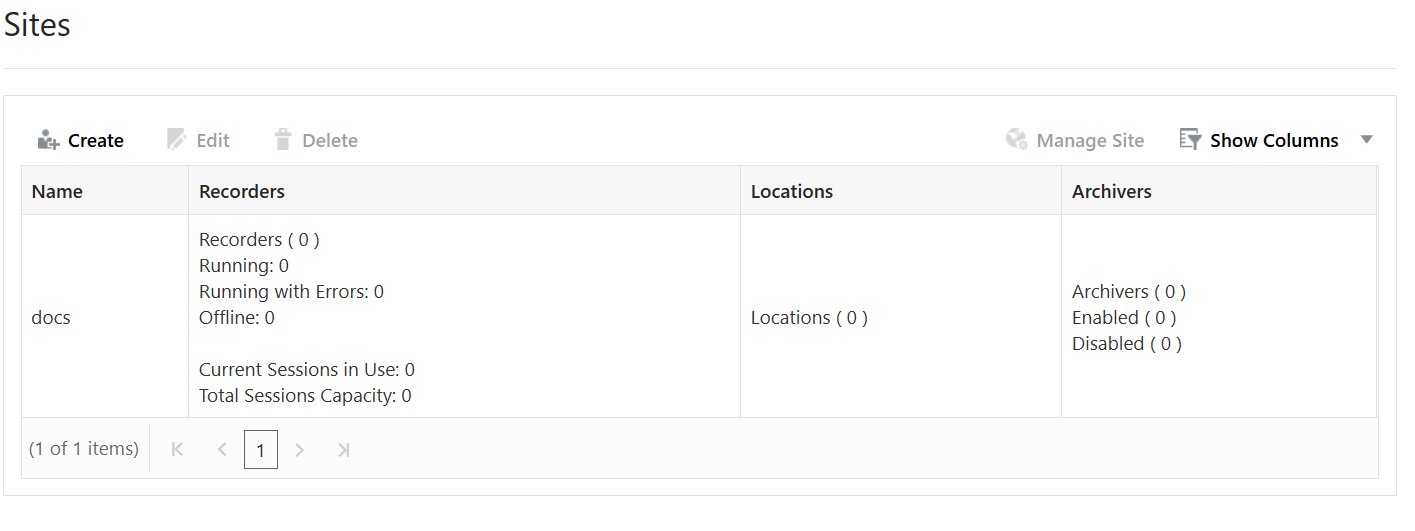 This screenshot shows the Sites page. This screenshot shows the Sites page.