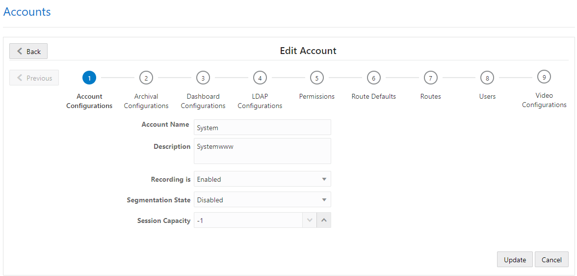 This screenshot shows the Edit Accounts page.