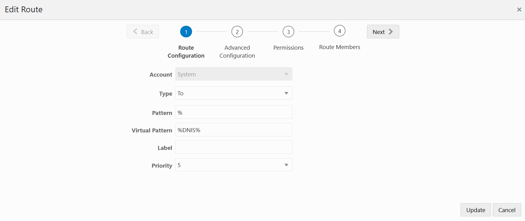This screenshot shows the Edit Route page.