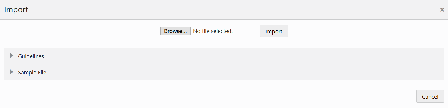 This screenshot shows the routes page's import dialog box.