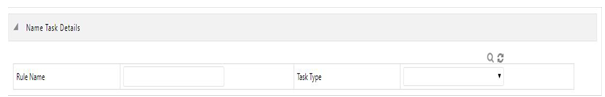 This illustration shows the Name Task Details pane of the Simplified Batch Rule window. Select the Rule Name and Task Type to search for the Tasks.
