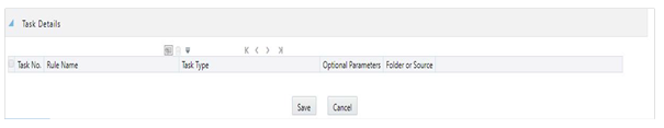 This illustration shows the Task Details pane of the Simplified Batch Rule window. This pane shows the list of the searched task using the Name Task Details pane. Click the Task Selector.