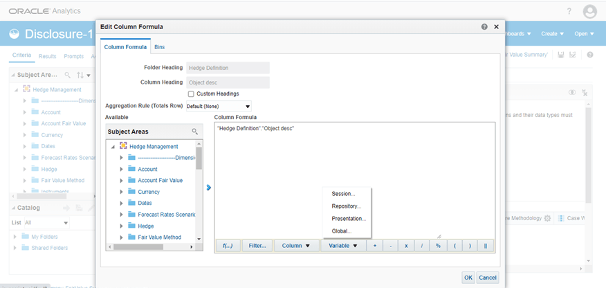 Title: Description of the Edit Column Formula follows - Description: This illustration shows the Edit Column Formula window where you can edit the colum formula