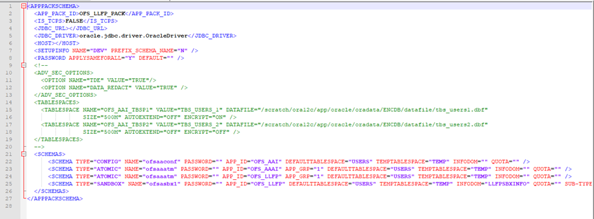 Description: This illustration displays the sample OFS_LLFP_SCHEMA_IN.xml file.