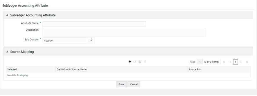 Title: The Subledger Accounting Attributes window - Description: In the SubLedger Accounting Attributes pane, click Add to open the SubLedger Accounting Attribute window Title: The Subledger Accounting Attributes window - Description: In the SubLedger Accounting Attributes pane, click Add to open the SubLedger Accounting Attribute window