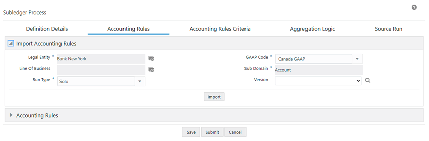 Title: The Accounting Rules Tab - Description: Populate the Import Accounting Rules pane in the Accounting Rules tab.