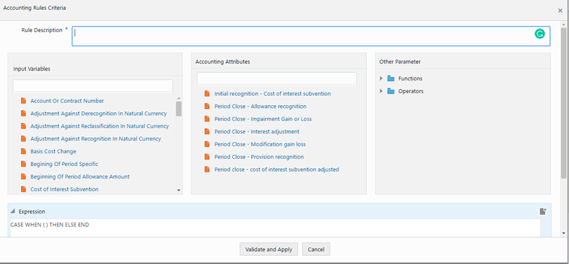 Title: The Accounting Rules Criteria Window - Description: In the Rule Description* field, enter a description for the rule