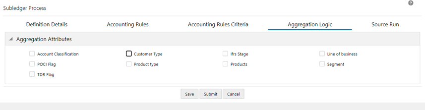 Title: The Aggregation Logic Tab - Description: This tab allows you to aggregate the results and pass journal entries at a chosen consolidated level. Consolidated entries might give added insights into the impact of changes on the chosen grouping.