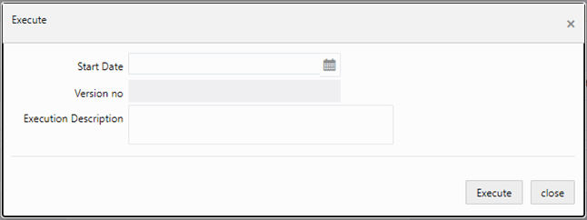 Title: Execute window - Description: This image illustrates the Execute window. You must enter the required values in the fields.