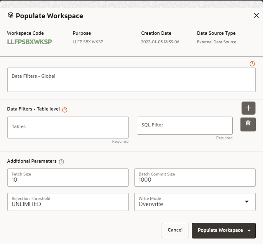 Title: Populate Workspace Window - Description: Populate Workspace Window