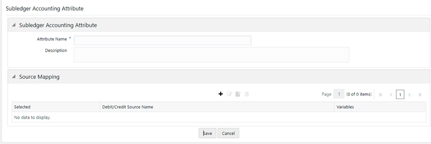 Title: Description of the Subledger Accounting Attributes Window follows - Description: The image illustrates the Subledger Accounting Attributes pane, click Add to open the Subledger Accounting Attribute Window. Title: Description of the Subledger Accounting Attributes Window follows - Description: The image illustrates the Subledger Accounting Attributes pane, click Add to open the Subledger Accounting Attribute Window.
