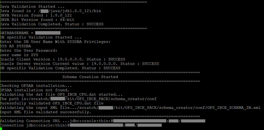 This illustration shows the beginning of the Schema Creator Utility execution to install the subsequent Applications Pack.