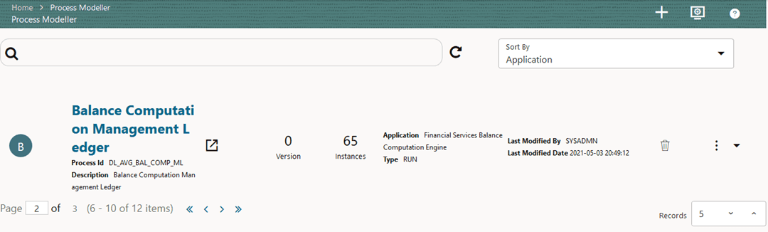 This illustration shows the Process Modeler page with Balance Computation Management Ledger process.