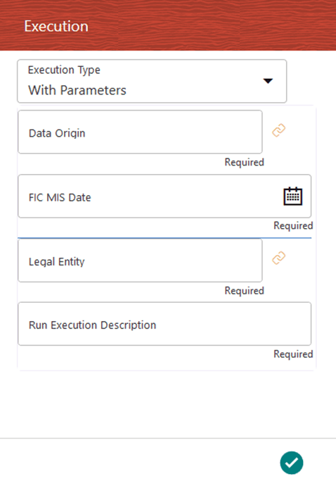 This illustration shows the Execution with parameters page in the Balance Computation Management Ledger Process.