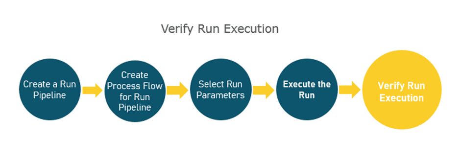 This illustration shows the stage of verifying the Run execution. This stage is explained in detail in the steps that follow this illustration. 