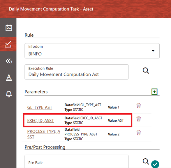 This illustration shows the Rule Implementation in the Service Task. The explanation and purpose precedes this illustration. The EXEC_ID_ASST value needs to be same as the V_EXECUTION_IDENTIFIER column value in the FSI_OPTIMIZATION_SETTINGS table for a process.