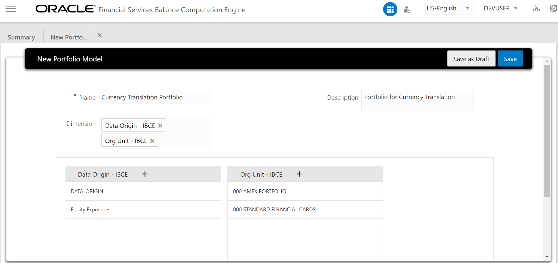 This illustration shows the list of selected members for the Data Origin and the Legal Entity Code Dimensions. Save the details.