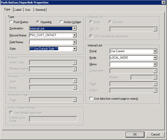 Push Button/Hyperlink Properties dialog box - Type tab