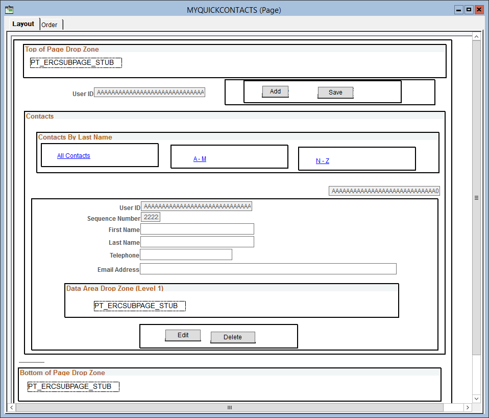 MYQUICKCONTACTS with related content drop zones