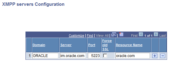 XMPP servers configuration page