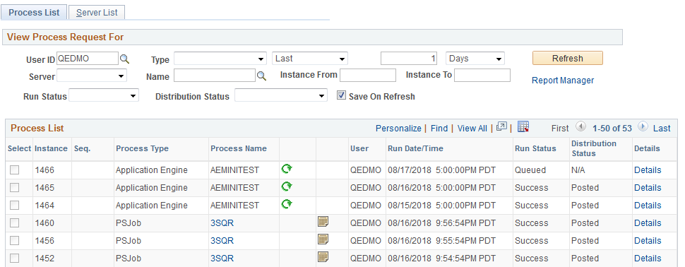 Process List page