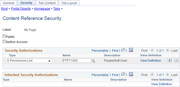Content Reference Security page