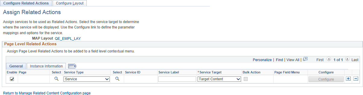 Configure Related Actions page for a MAP layout